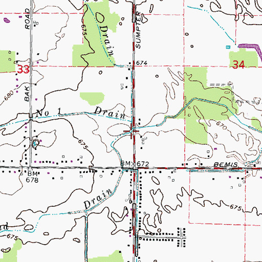 Topographic Map of Throop Number One Drain, MI