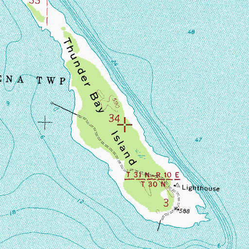Topographic Map of Thunder Bay Island, MI