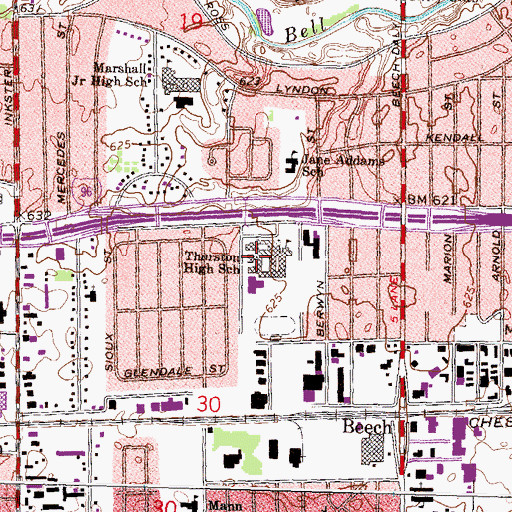 Topographic Map of Thurston High School, MI