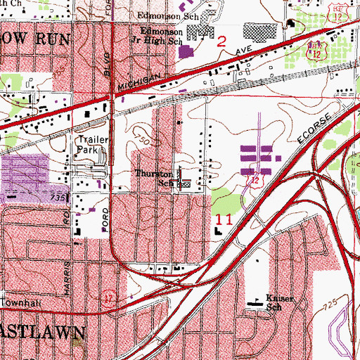 Topographic Map of Thurston School, MI
