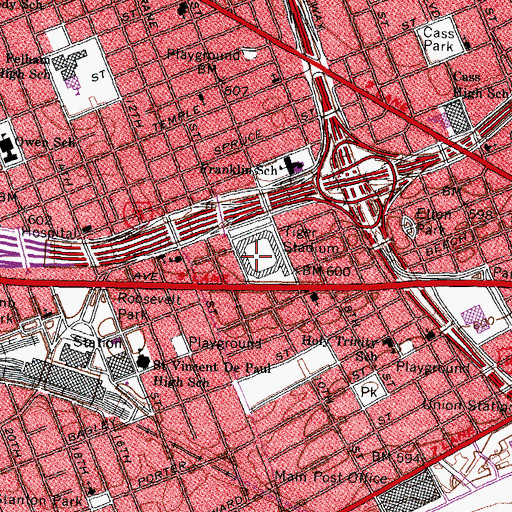Topographic Map of Tiger Stadium (historical), MI