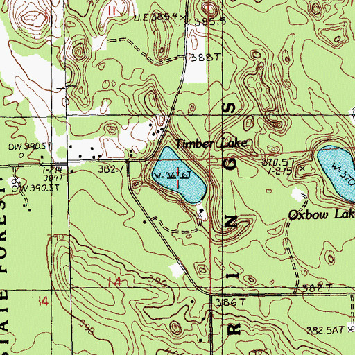 Topographic Map of Timber Lake, MI
