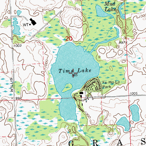 Topographic Map of Tims Lake, MI