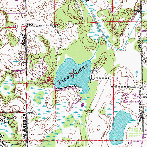 Topographic Map of Tioga Lake, MI