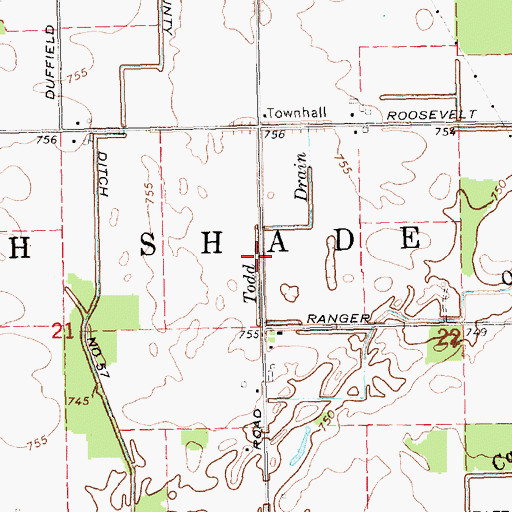 Topographic Map of Todd Drain, MI