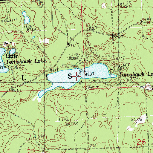 Topographic Map of Tomahawk Lake, MI