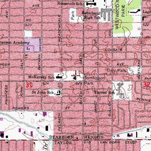 Topographic Map of Tomlinson Park, MI