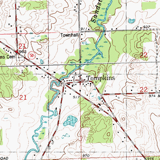 Topographic Map of Tompkins, MI