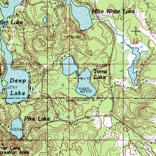 Topographic Map of Toms Lake, MI
