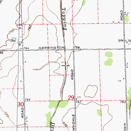 Topographic Map of Topping Drain, MI
