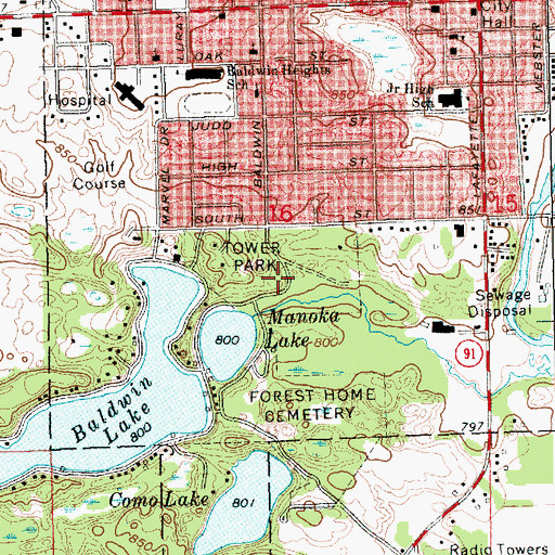 Topographic Map of Tower Park, MI