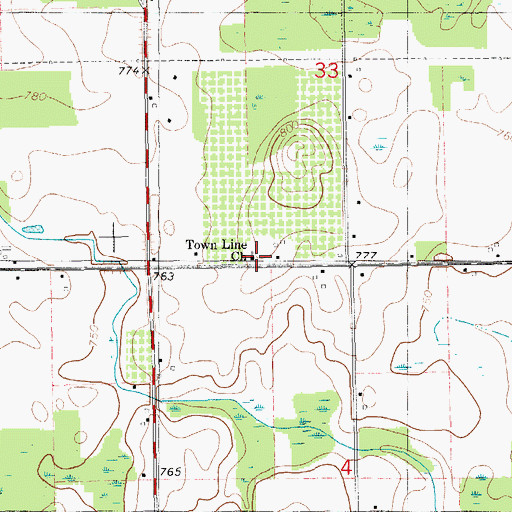Topographic Map of Town Line Church, MI
