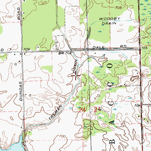 Topographic Map of Treman Drain, MI