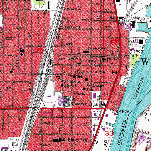 Topographic Map of Trinity School, MI