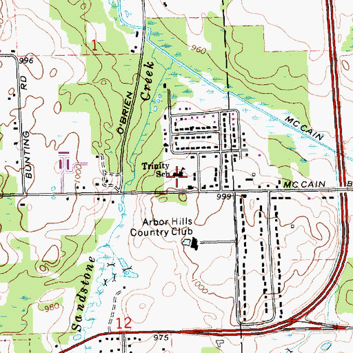Topographic Map of Trinity School, MI