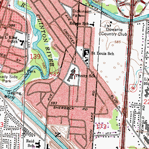 Topographic Map of Trinity School, MI