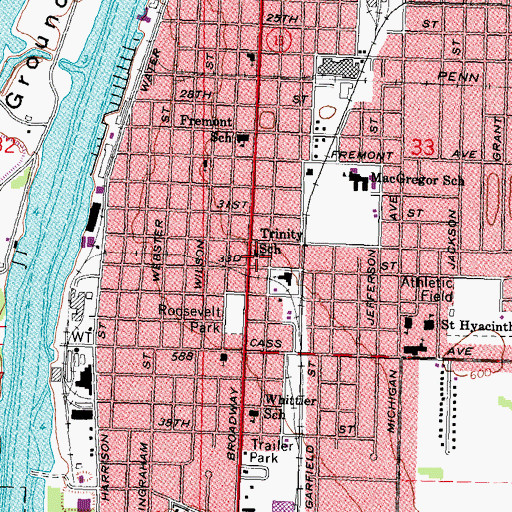 Topographic Map of Trinity School, MI