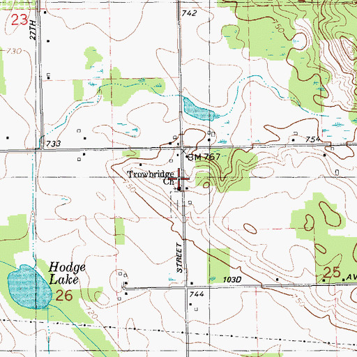 Topographic Map of Trow Bridge Church, MI
