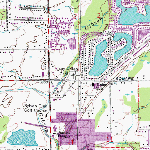 Topographic Map of Troy Union Corners Cemetery, MI