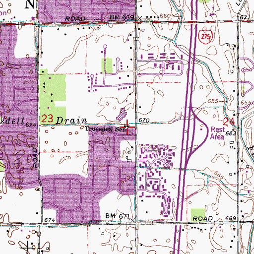 Topographic Map of Truesdell School, MI
