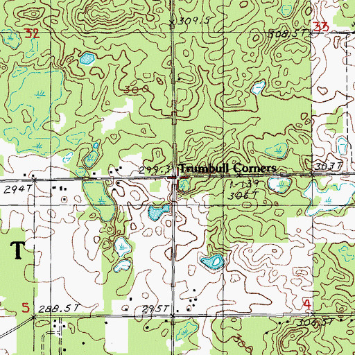 Topographic Map of Trumbull Corners, MI