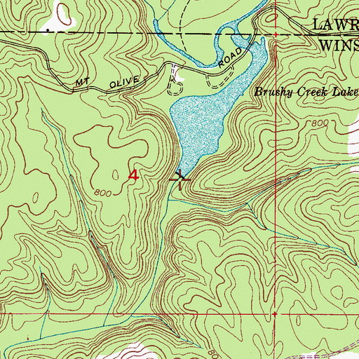 Topographic Map of Brushy Creek Lake Dam, AL