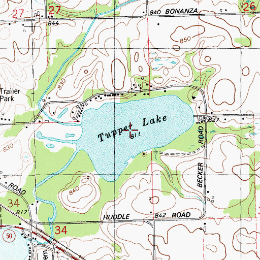 Topographic Map of Tupper Lake, MI
