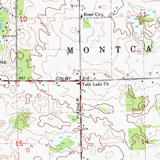 Topographic Map of Turk Lake Church, MI