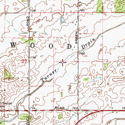 Topographic Map of Turner Drain, MI