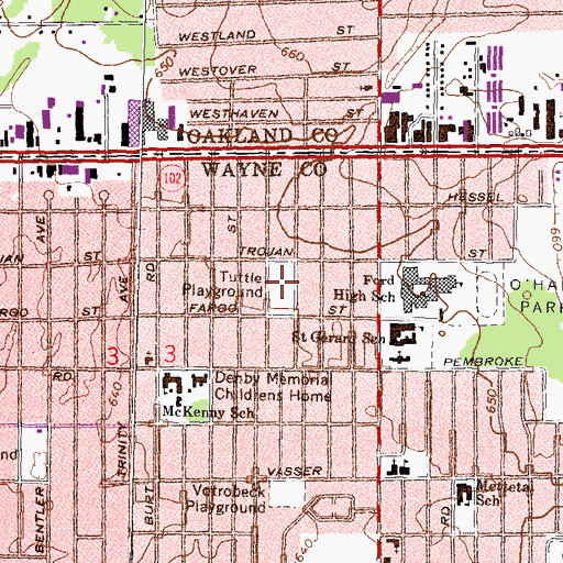 Topographic Map of Tuttle Playground, MI
