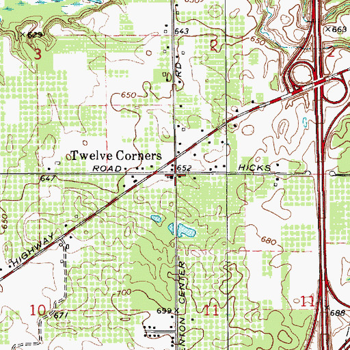 Topographic Map of Twelve Corners, MI