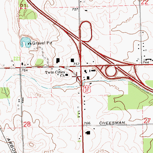 Topographic Map of Twin Cities Church, MI