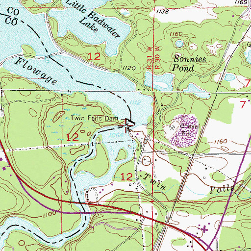 Topographic Map of Twin Falls Flowage, MI