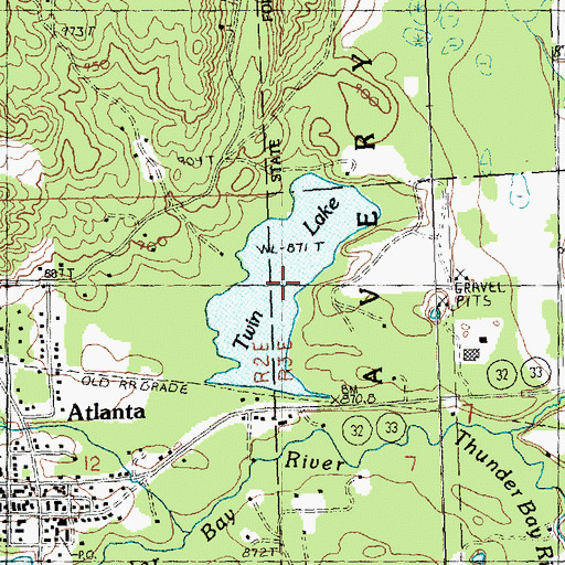Topographic Map of Twin Lake, MI