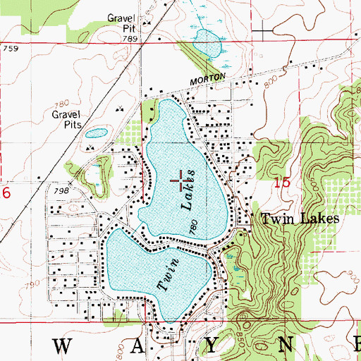 Topographic Map of Twin Lakes, MI