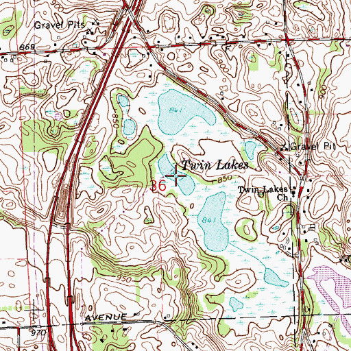Topographic Map of Twin Lakes, MI