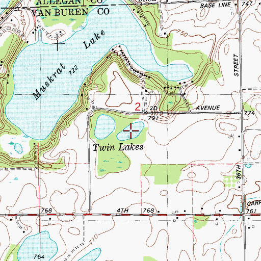 Topographic Map of Twin Lakes, MI