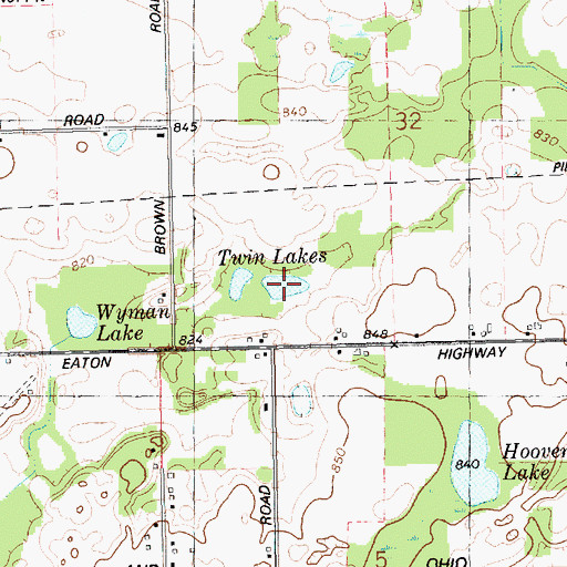 Topographic Map of Twin Lakes, MI