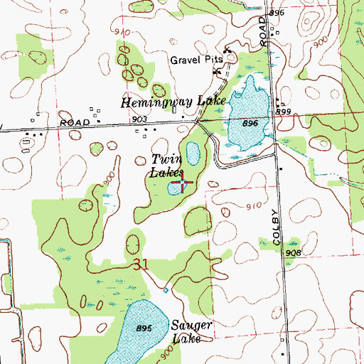 Topographic Map of Twin Lakes, MI