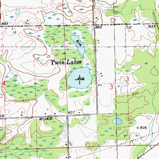 Topographic Map of Twin Lakes, MI