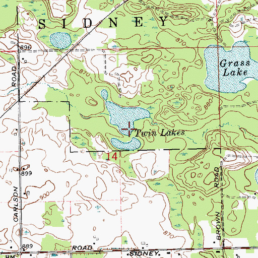 Topographic Map of Twin Lakes, MI