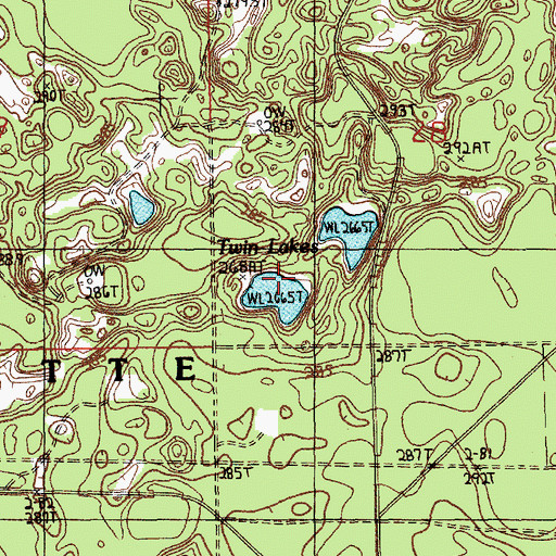 Topographic Map of Twin Lakes, MI