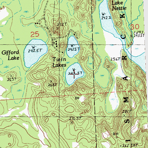 Topographic Map of Twin Lakes, MI