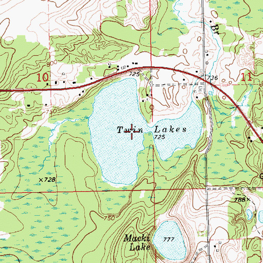 Topographic Map of Twin Lakes, MI