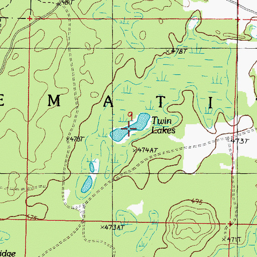 Topographic Map of Twin Lakes, MI