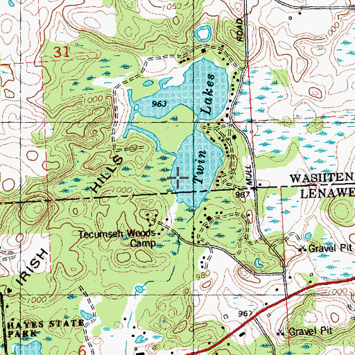 Topographic Map of Twin Lakes, MI