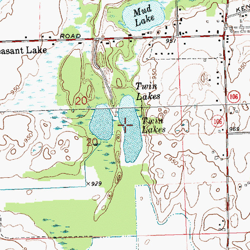 Topographic Map of Twin Lakes, MI