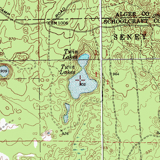 Topographic Map of Twin Lakes, MI