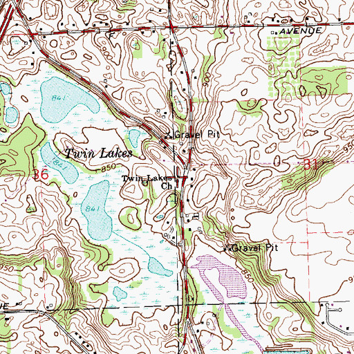 Topographic Map of Twin Lakes Church, MI