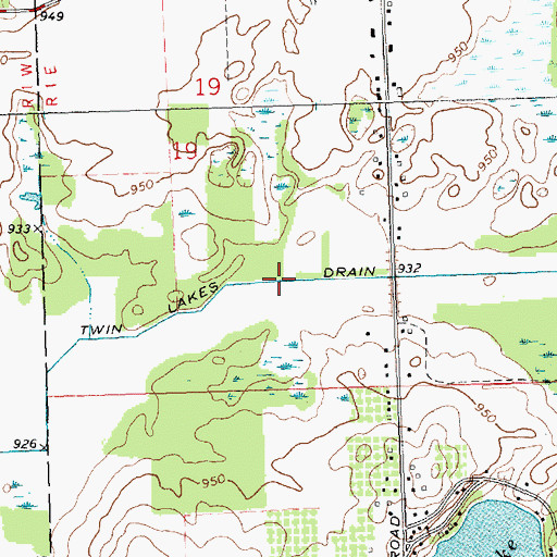 Topographic Map of Twin Lakes Drain, MI